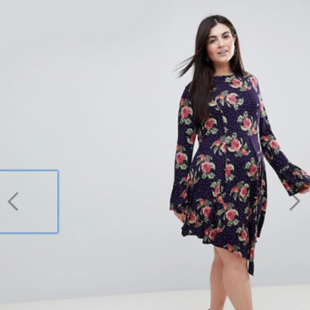 ASOS CURVE Mini Dress With Hanky Hem + Frill Cuff